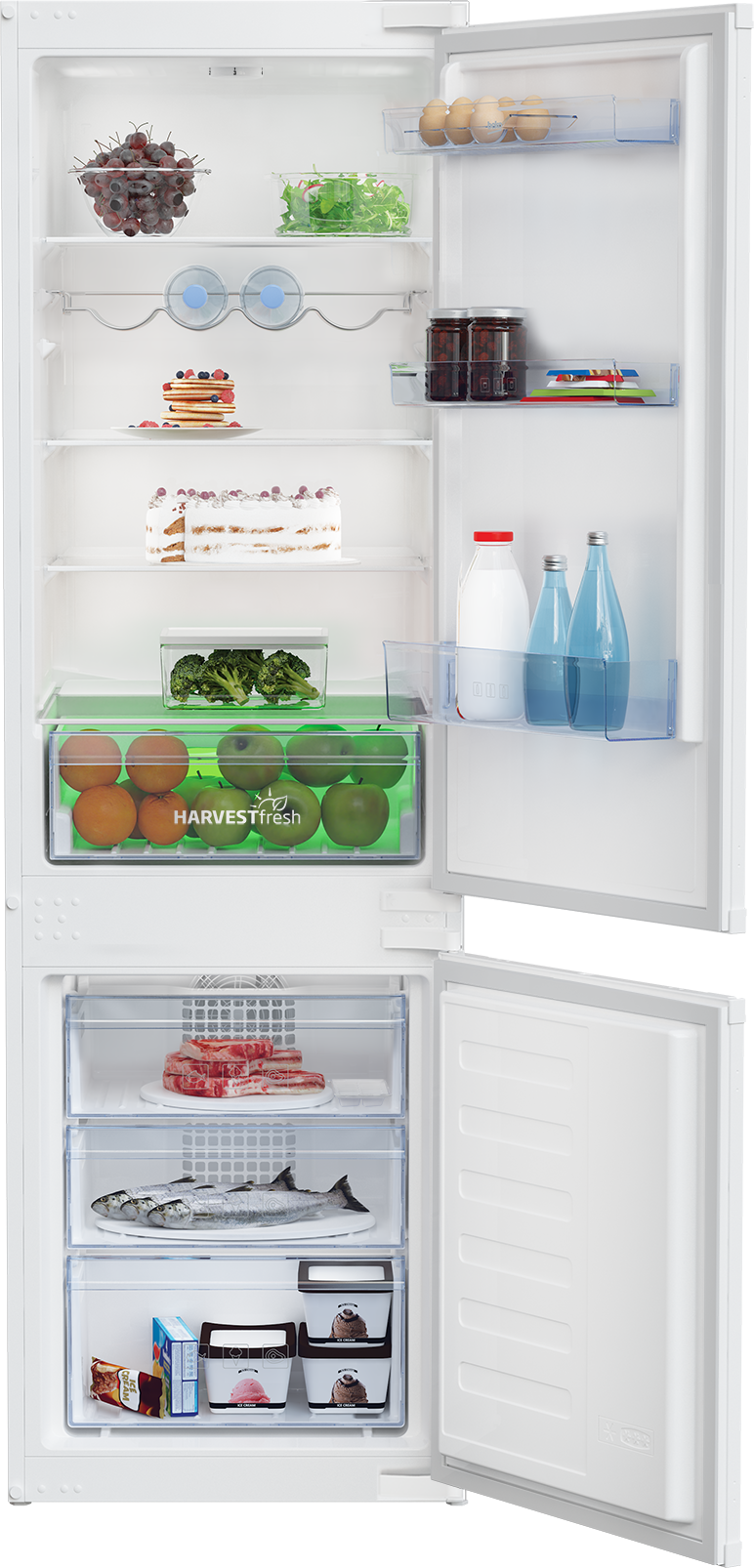 Beko BCHA275K4SN - Køleskab/fryser - bund-fryser - til indbygning - bredde: 54 cm - dybde: 54.5 cm - højde: 177.5 cm - 262 liter - Klasse E - hvid