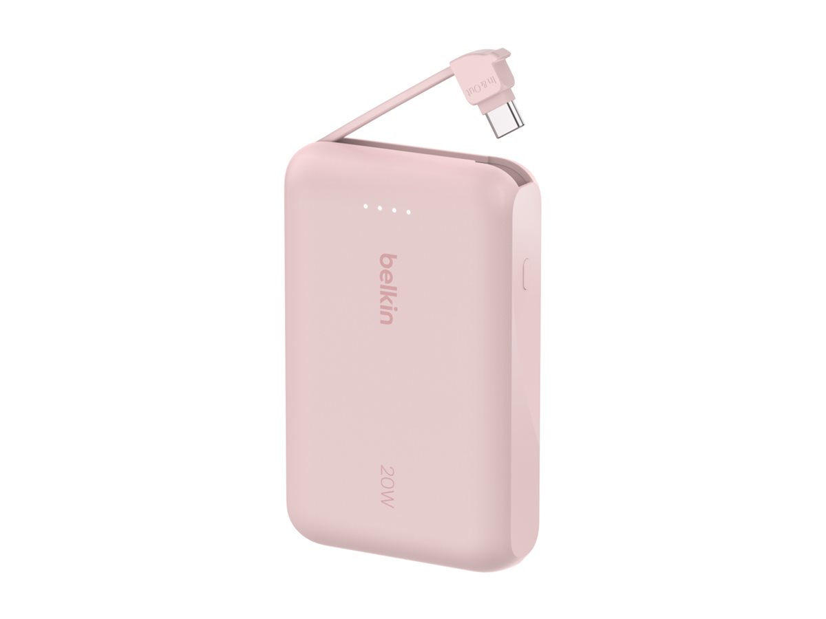 Belkin BoostCharge - Powerbank - med integreret kabel - 10000 mAh - 20 Watt - 3 A - Fast Charge - 2 output-stikforbindelser (USB-C) - pink