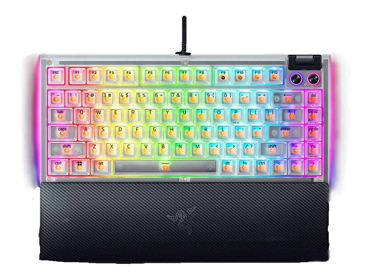 Razer BlackWidow V4 75% Hotswap - Tactile Mechanical - Phantom White Edition - Gaming Tastatur - Uden Numpad - Amerikansk engelsk - Hvid