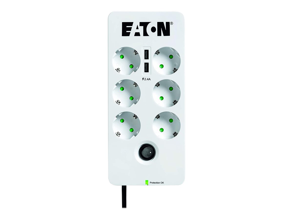 Eaton Protection Box 6 USB Tel@ Din Strømstødsbeskytter 6-stik 10A Hvid
