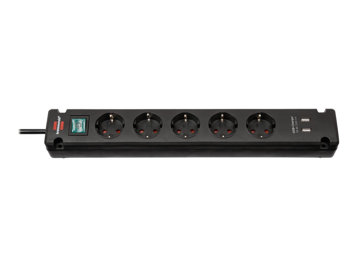 Brennenstuhl Bremounta - Stikdåse - output-stikforbindelser: 5 (2 x USB, 5 x strøm Type F) - 3 m ledning - sort