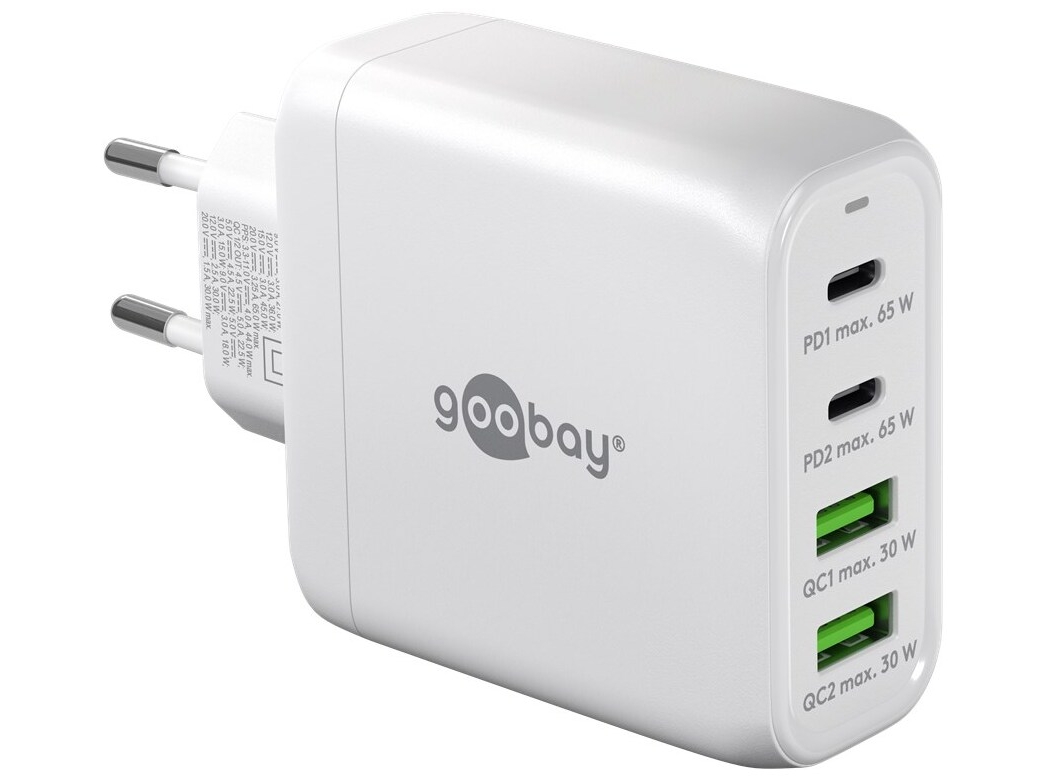 Goobay 4-ports USB GaN Oplader 65W PD Hvid
