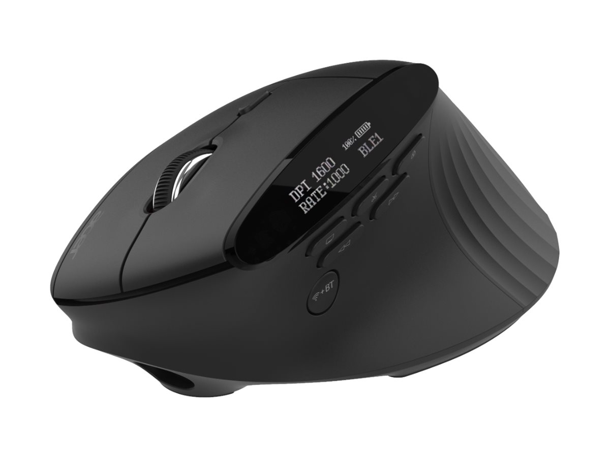 Acer Smart Fit - Mus - ergonomisk - lodret - laser - 10 knapper - trådløs - 2.4 GHz, Bluetooth 5.0 - trådløs modtager (USB) - sort