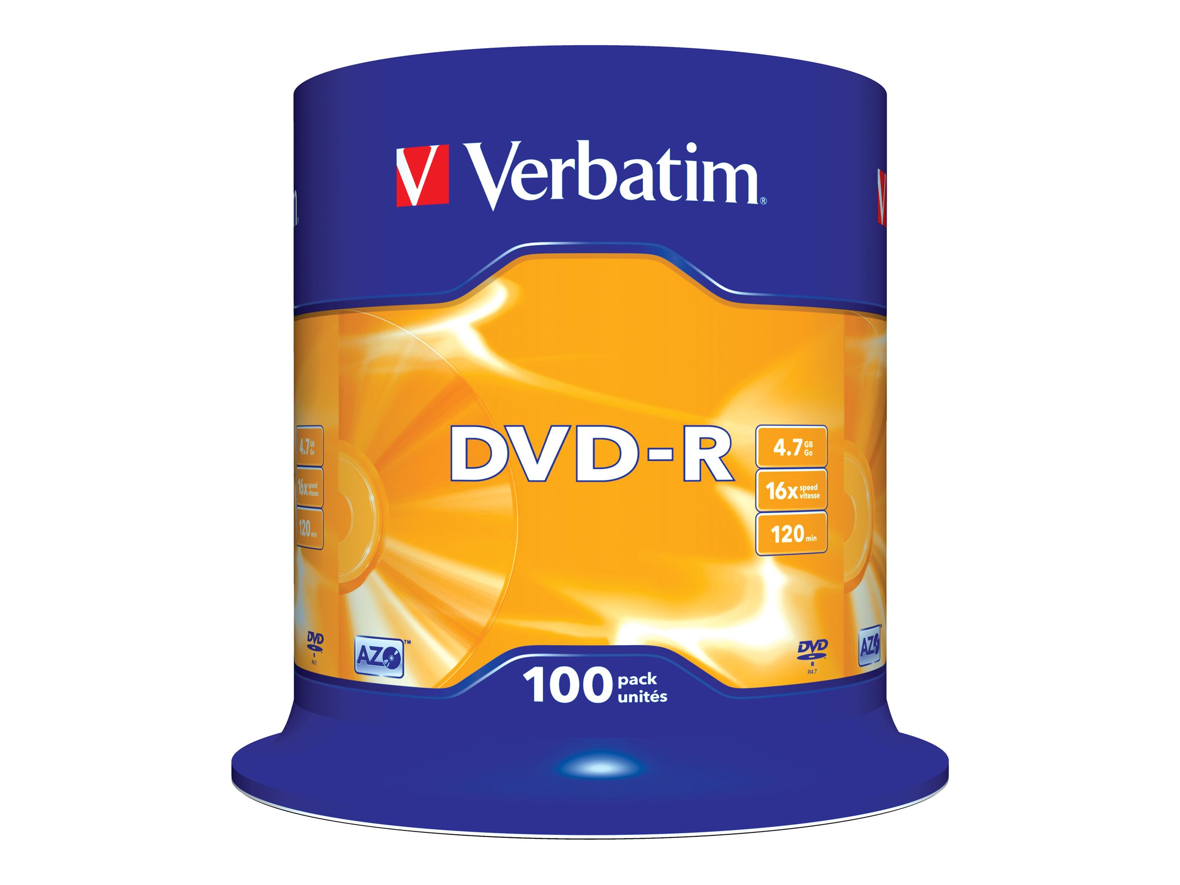 Verbatim - 100 x DVD-R - 4.7 GB 16x - sølvmatteret - spindle