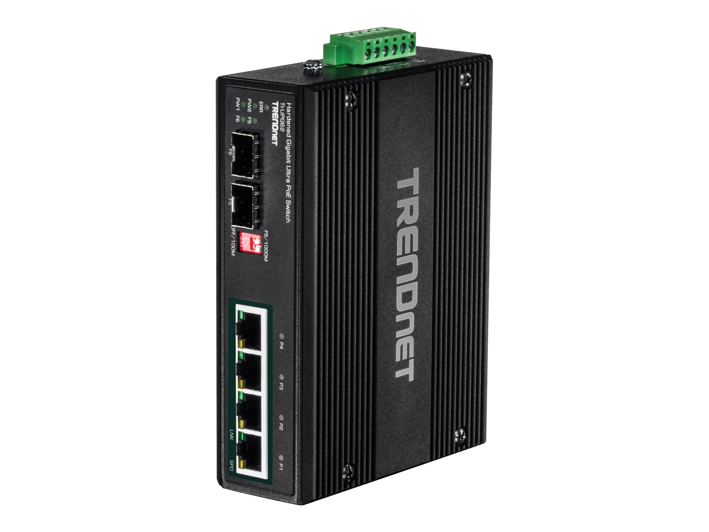 TRENDnet TI-UPG62 6-Port Hardened Industrial Gigabit Ultra PoE DIN-Rail Switch