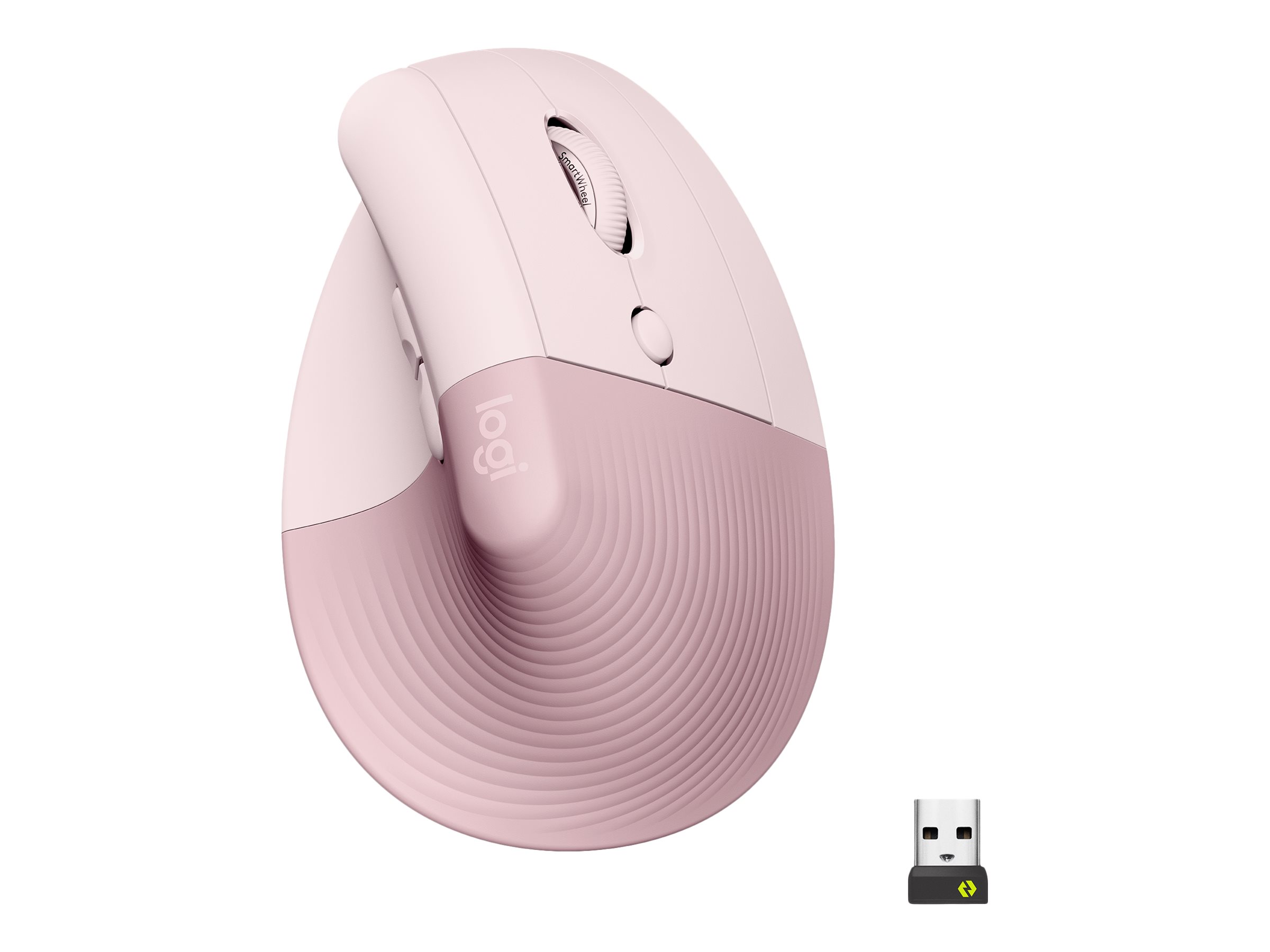 Logitech Lift (Højre-hånd) - Lodret mus - ergonomisk - optisk - 6 knapper - trådløs, kabling - Bluetooth, 2.4 GHz - trådløs modtager (USB) - Rose