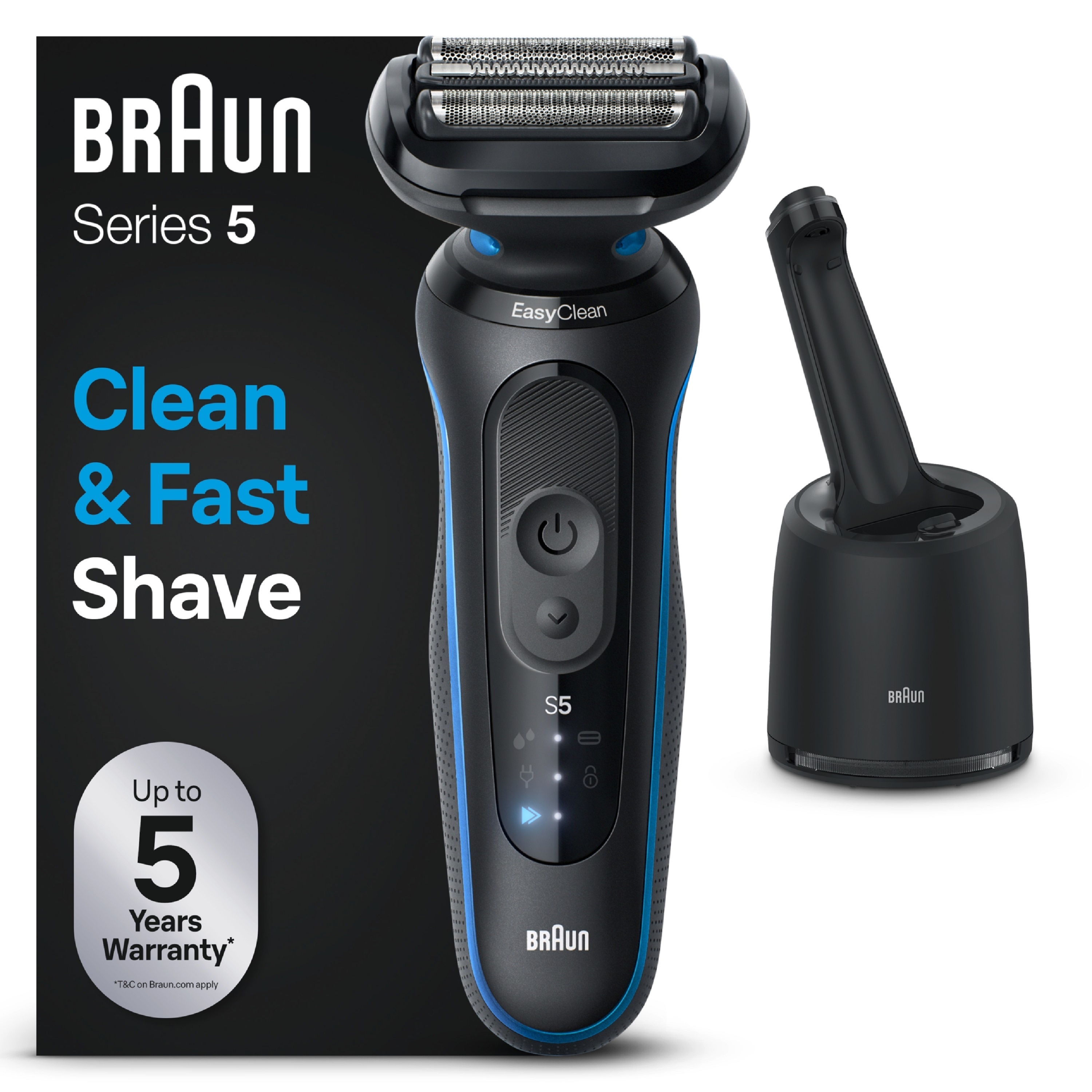 Braun Series 5 52-B7000cc, Folie shaver, Sort, EasyClean, Knapper, LED, Batteri