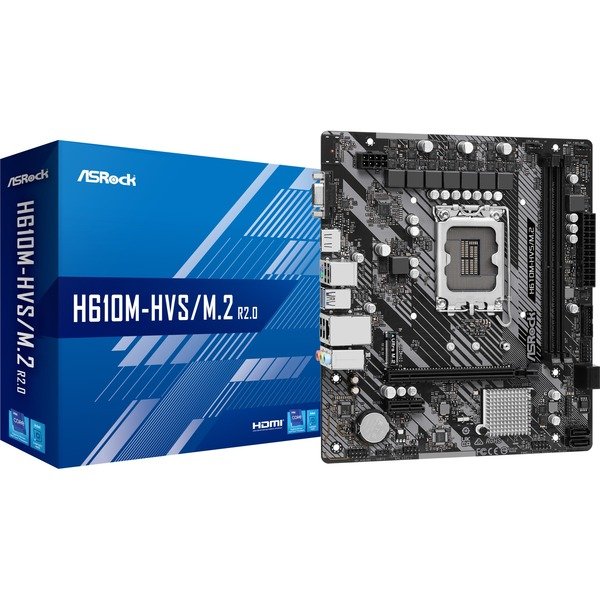 ASRock H610M-HVS/M.2 R2.0 - Bundkort - micro ATX - LGA1700 sokkel - H610 Chipset - USB 3.2 Gen 1 - Gigabit LAN - onboard grafik (CPU påkrævet) - HD Audio (8-kanaler)