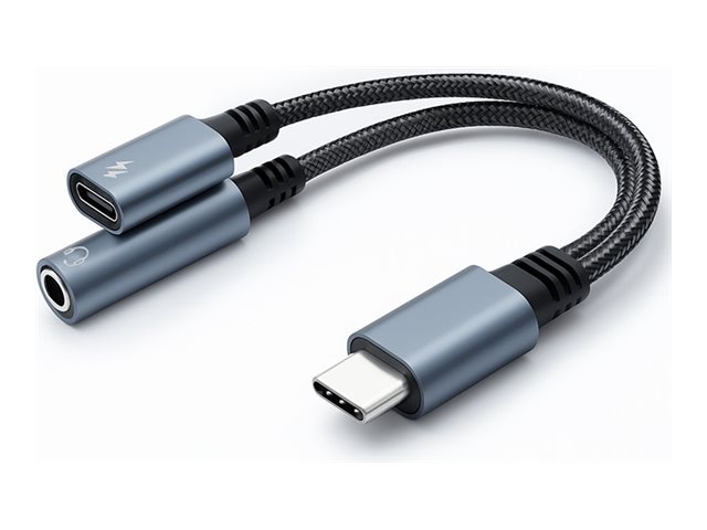 Qoltec USB-C til hovedtelefon-jackstik/opladningsadapter 10cm Grå