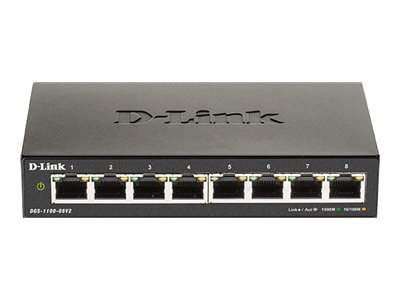 Switch 8x gigabit DGS-1100-08 V2, 8 x 10/100/1000, smart managed, fanless