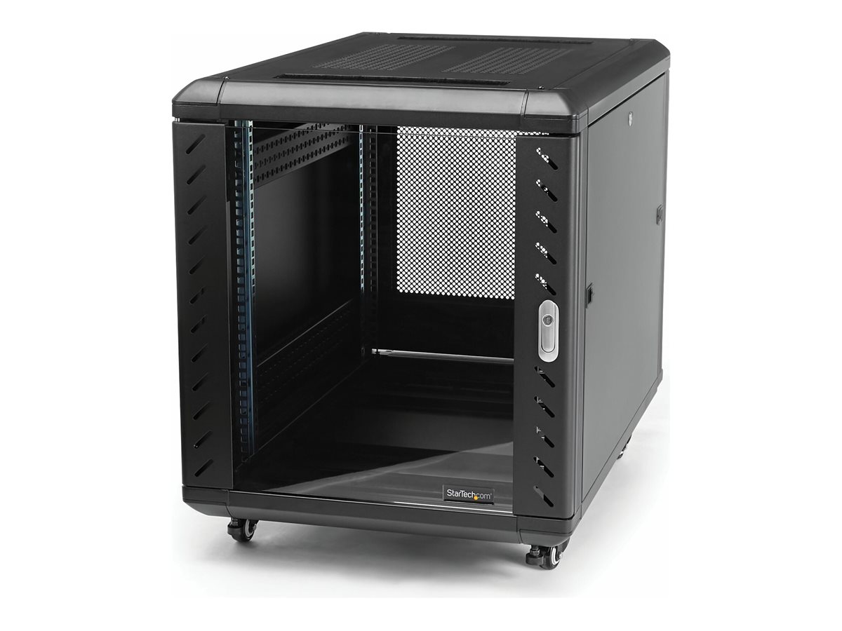 Startech 15U 19 Server Rack Cabinet, 4 Post Adjustable Depth (6-32) Locking Knock Down Network/Computer Equipment Enclosure, Mobile with Glass Door & Casters, HP ProLiant ThinkServer - 15U Knock Down Rack (RK1536BKF) - Rack kabinet - 4-pæl - gulvstående - sort - 15U - 19