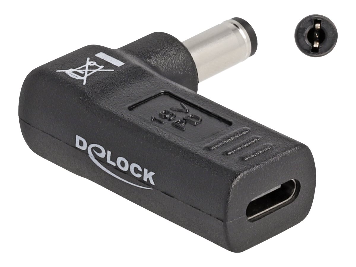 Delock - Strømforsyningsadapter - USB-C (hun) til DC jackstik 5,5 x 2,1 mm (han) - 19 V - 3 A - vinklet - sort