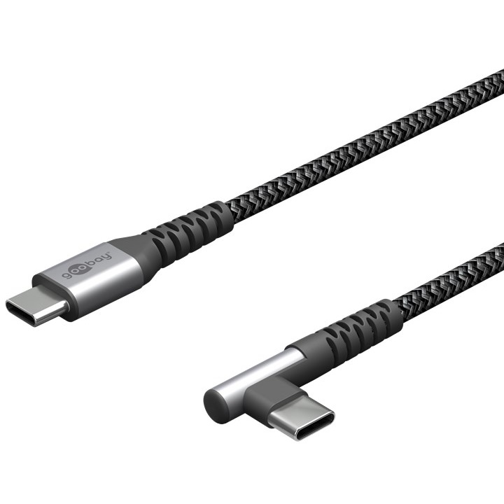 Goobay USB-C Textile Cable 90°, 2 m Space Grey/Sølv