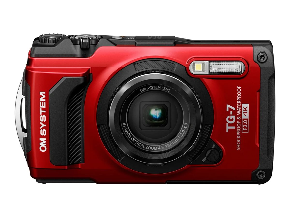 OM System Tough TG-7 - Digitalkamera - kompakt - 12.0 MP - 4K / 30 fps - 4x optisk zoom - Bluetooth, Wireless LAN - undervands op til 15 m - rød
