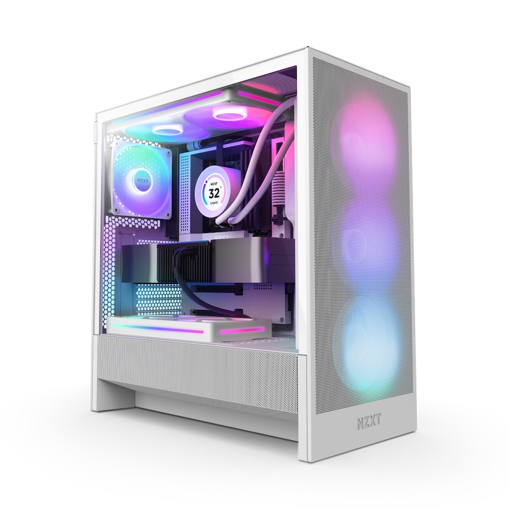 NZXT H series H5 Flow RGB - Mid tower - udvidet ATX - sidepanel med vindue (hærdet glas) - ingen strømforsyning - hvid - USB/Lyd
