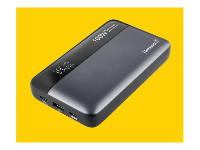 Intenso HE20000 - Powerbank - 20000 mAh - 100 Watt - 5 A - PD 3.1/PPS - 3 output-stikforbindelser (2 x USB-C, USB) - grå, sort