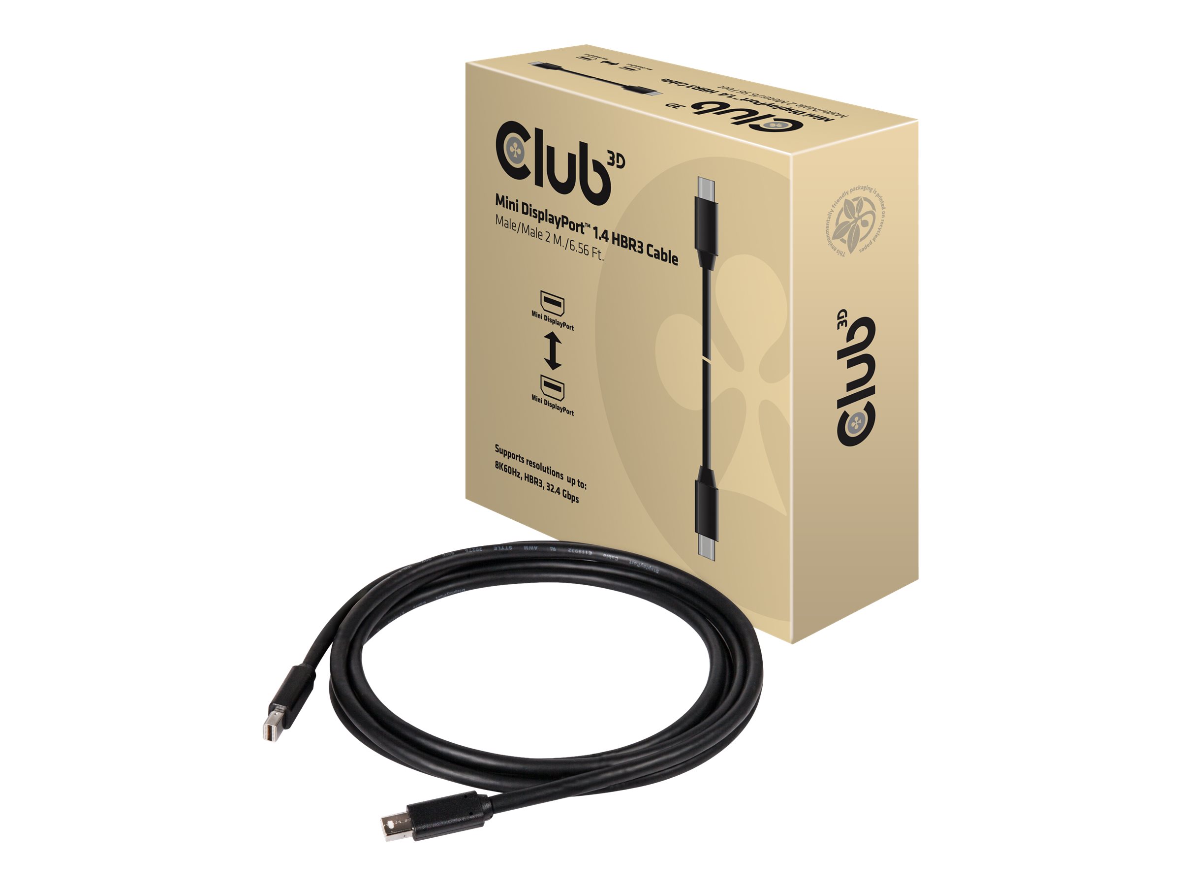 CLUB3D Mini DisplayPort 1.4 Cable HBR3 8K60Hz Male / Male 2 mtr. / 6.56 Ft.
