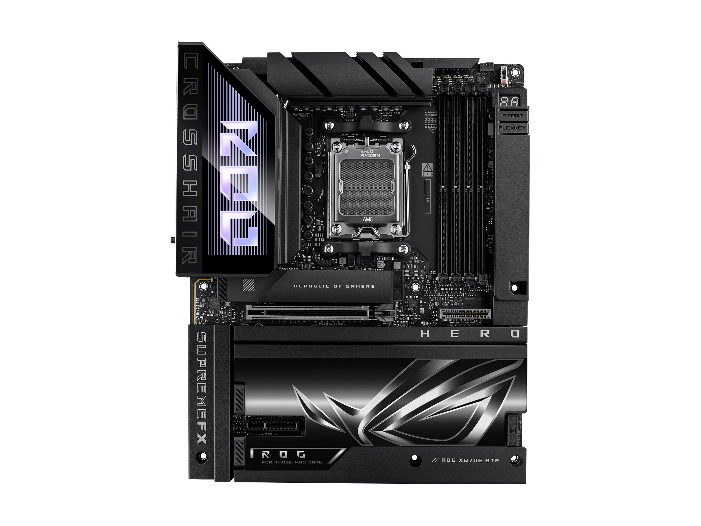 ASUS ROG CROSSHAIR X870E HERO BTF Edition Bundkort - AMD X870E - AMD AM5 socket - DDR5 RAM - ATX (BTF Standard)