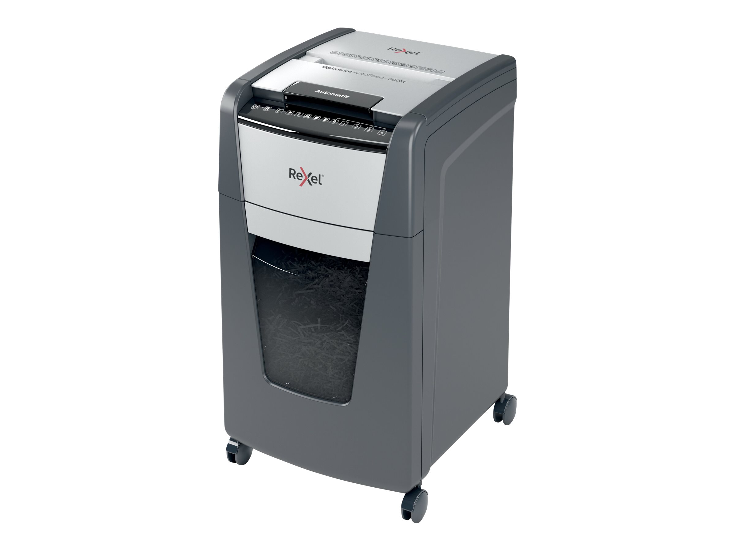 Rexel Makulator Optimum AutoFeed+ 300M mikromakulering, 2x15mm P5, 300 ark