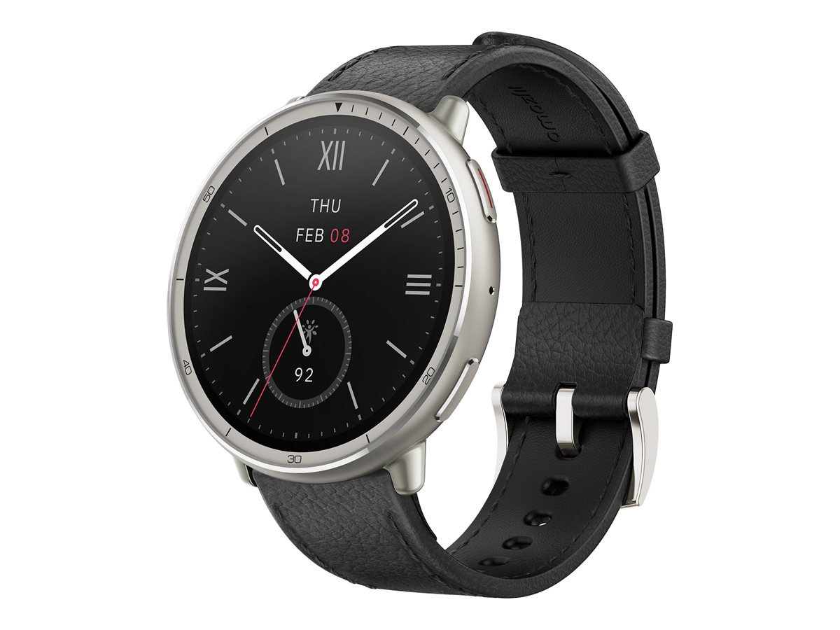 Amazfit Active 2 - Premium Version - smart ur med rem - læder - sort - håndledsstørrelse: 150-210 mm - display 1.32 - Bluetooth, NFC - 31.65 g