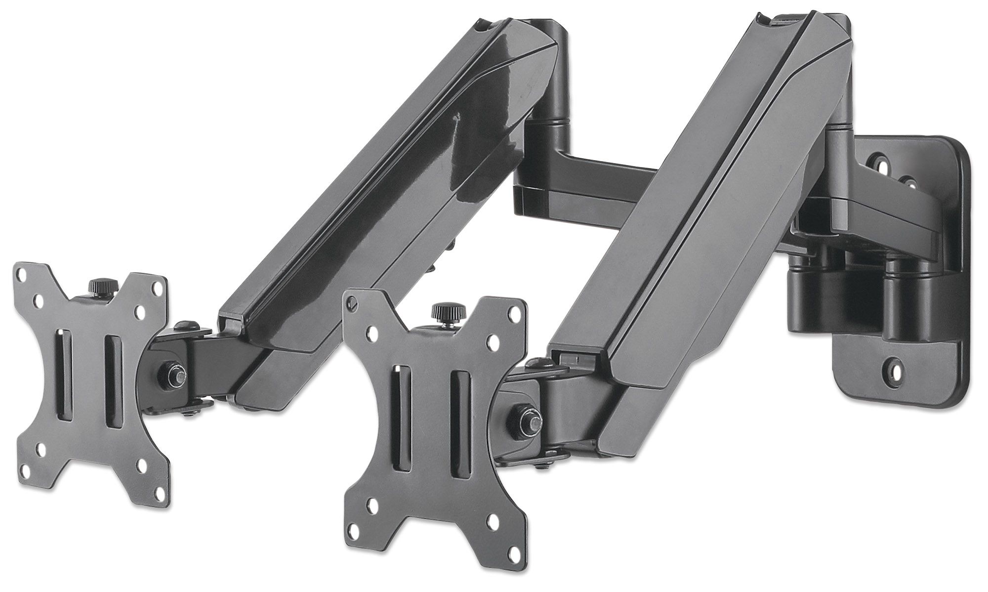 Manhattan TV & Monitor Mount, Wall, Full Motion (Gas Spring), 2 screens, Screen Sizes: 17-32", Black, Dual Screen, VESA 75x75 to 100x100mm, Max 8kg