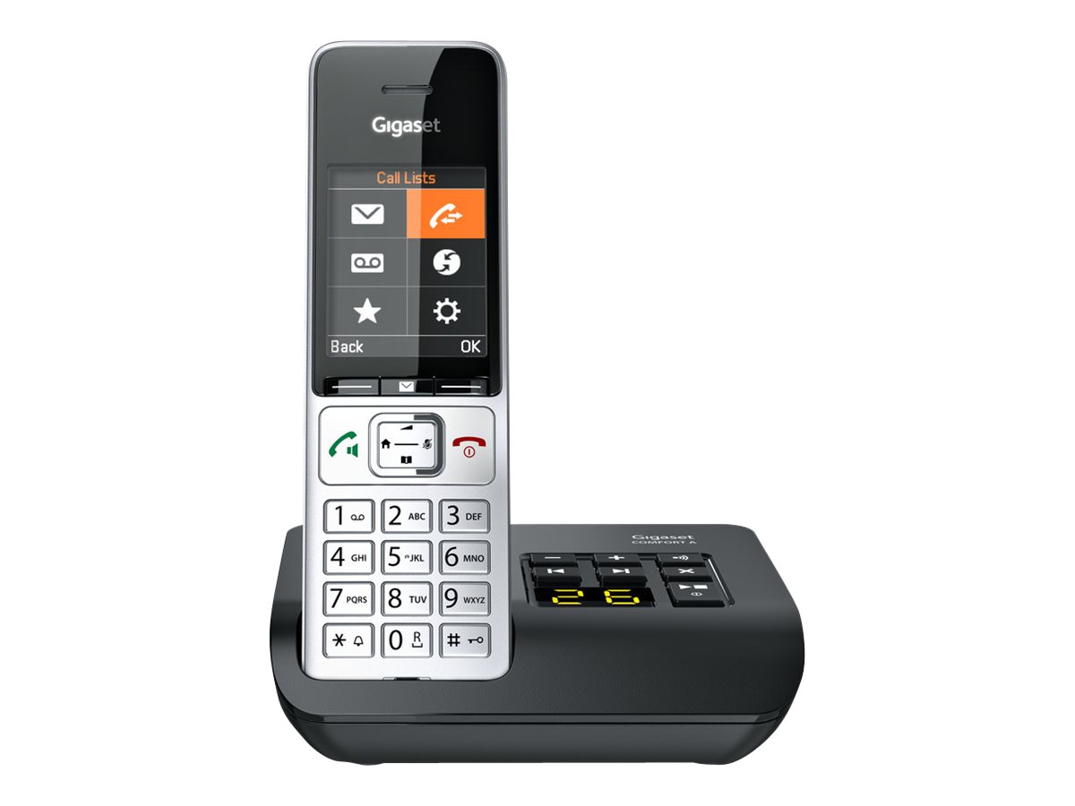 Fastnettelefon Gigaset COMFORT 500A – analog/DECT med nummer­visning, sort/sølv