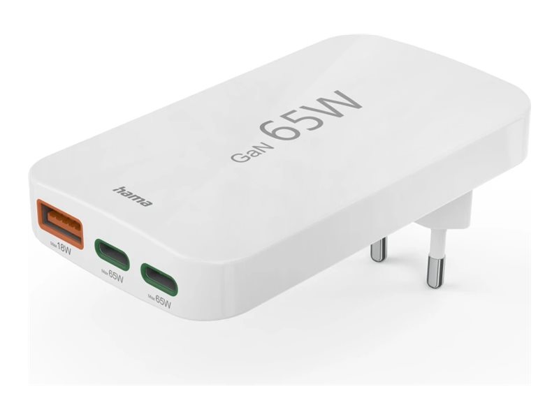 Hama Fast Charger Adapter 65Watt 1xUSB-A 2.0 2xUSB-C