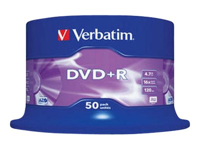 Verbatim - 50 x DVD+R - 4.7 GB 16x - sølvmatteret - spindle