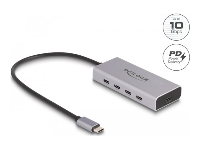 DeLOCK - hub - 10 Gbps PD 85 Watt with 30 cm connection cable - 5 ports USB hub - USB 3.0 - 5 ports - Grå