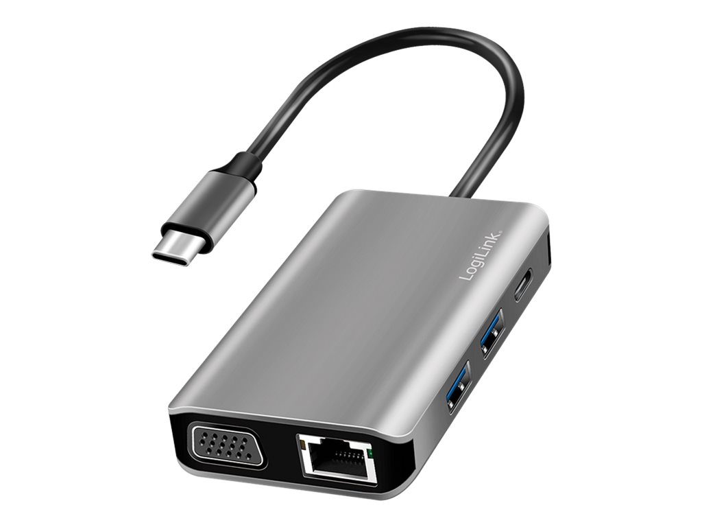 LogiLink USB-C-dockningsstation 7-i-1 HDMI/VGA/RJ45/USB-C 100W PD