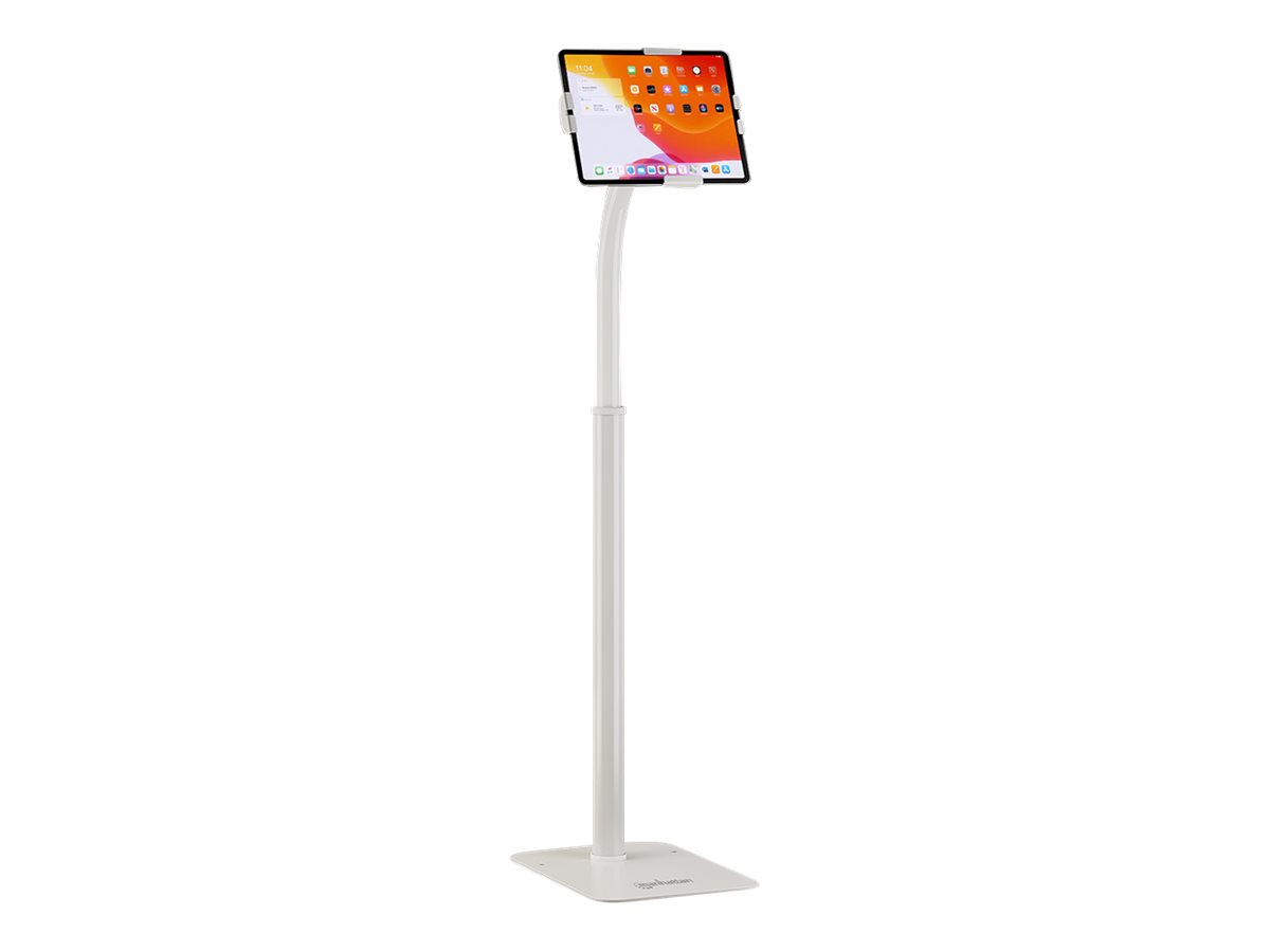 Manhattan Floor Stand (Anti theft) for Tablet and iPad, Universal, 360° Rotation, Tilt +20° to -110°, White, Lockable, Tablets 7.9" to 11", Height ad