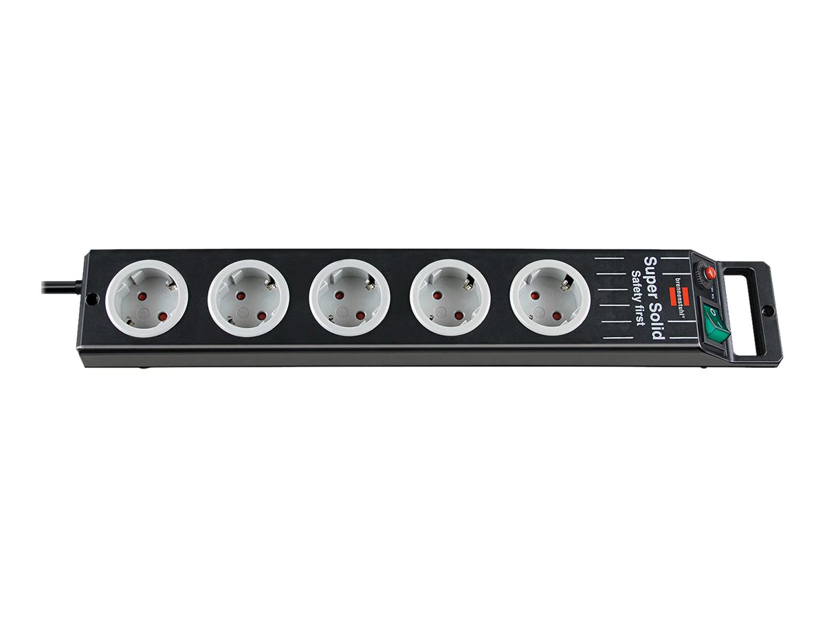 Super-Solid Power Strip 5-vejs (forlængerledning med 2,5 m kabel og kontakt - lavet af brudsikker polycarbonat)