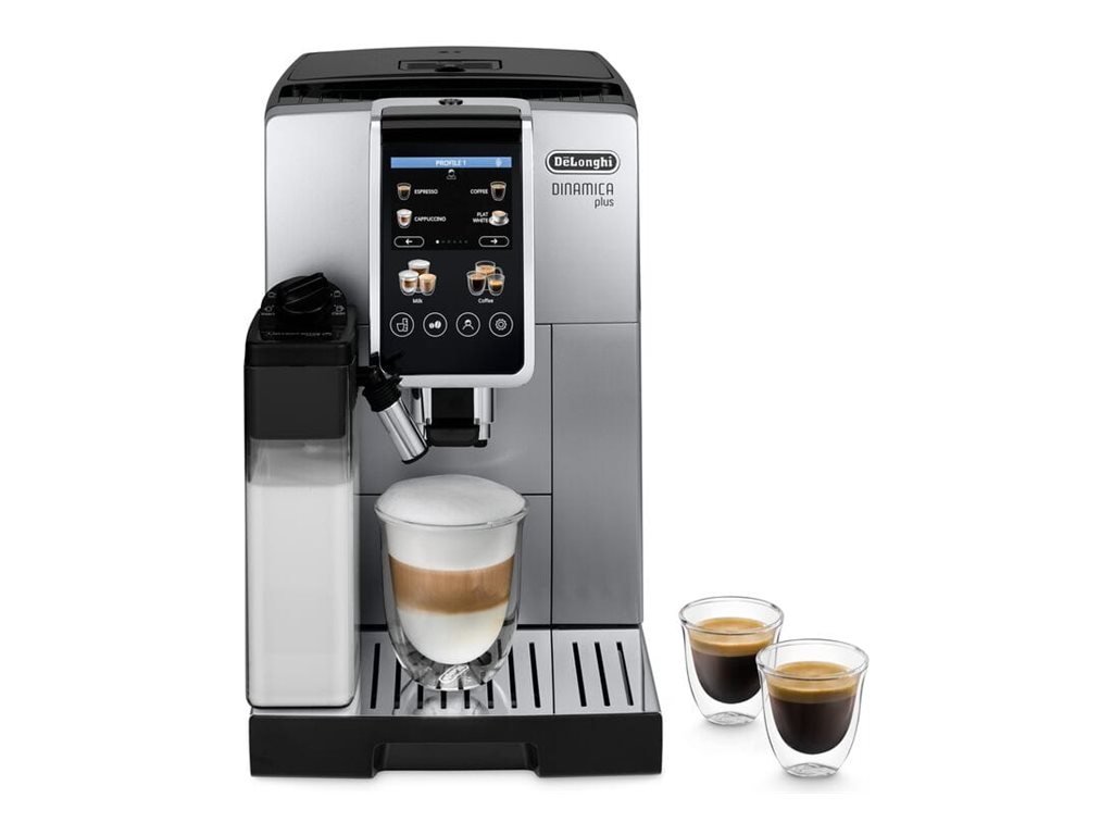 De'Longhi Dinamica Plus ECAM380.85.SB - Automatisk kaffemaskine med mælkeskummer - 15 bar - sølv/sort