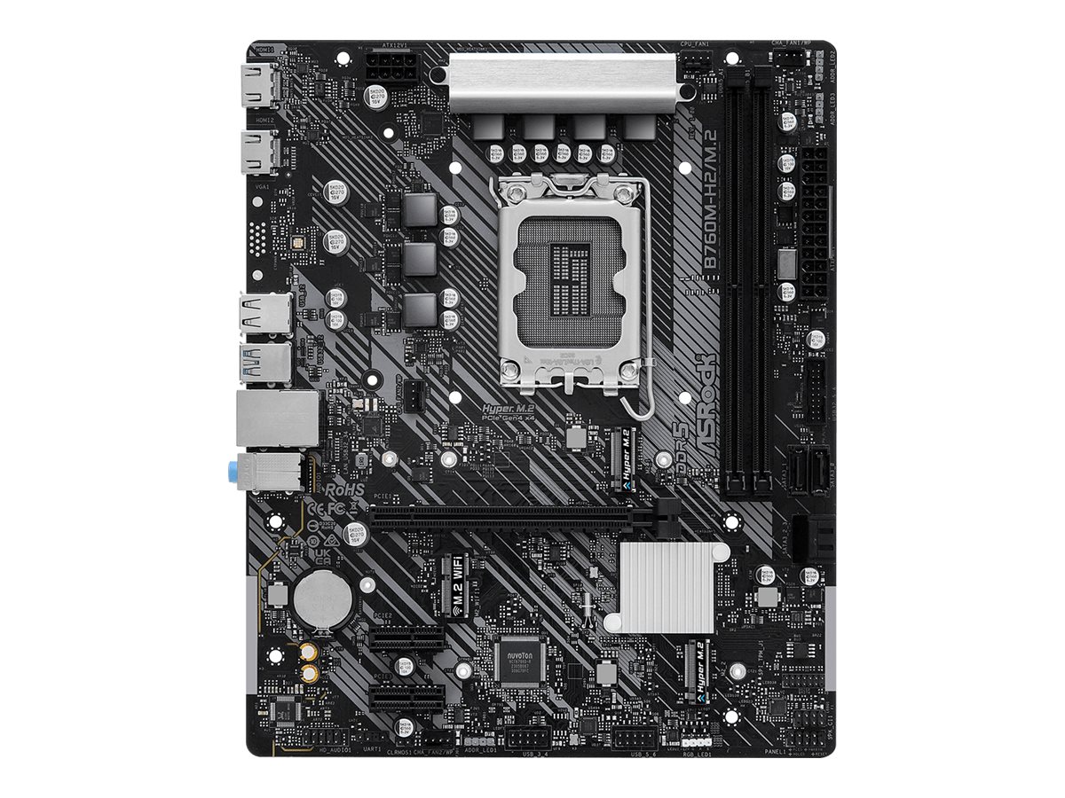 ASRock B760M-H2/M.2 - Bundkort - micro ATX - LGA1700 sokkel - B760 Chipset - USB 3.2 Gen 1 - 2.5 Gigabit LAN - onboard grafik (CPU påkrævet) - HD Audio (8-kanaler)