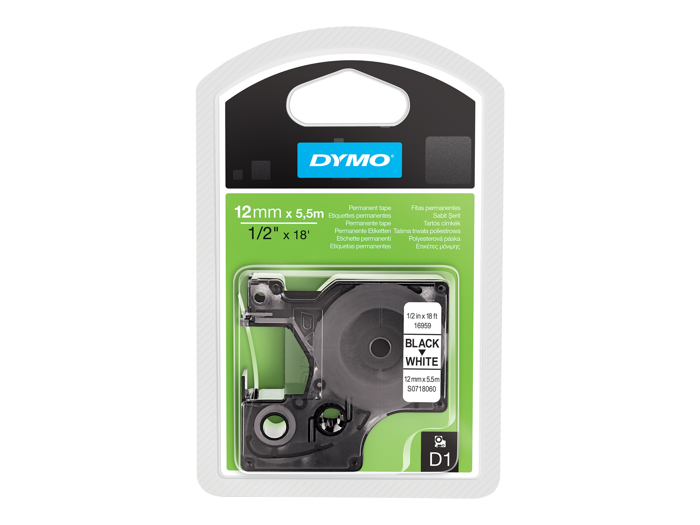 DYMO D1 Mærkattape (1,2 cm x 5,5 m) 1kassette(r) S0718060 billede