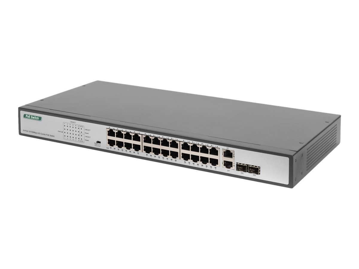 DIGITUS DN-95343 24 Port Fast Ethernet PoE Switch 19 Inch Unmanaged 2 Uplinks