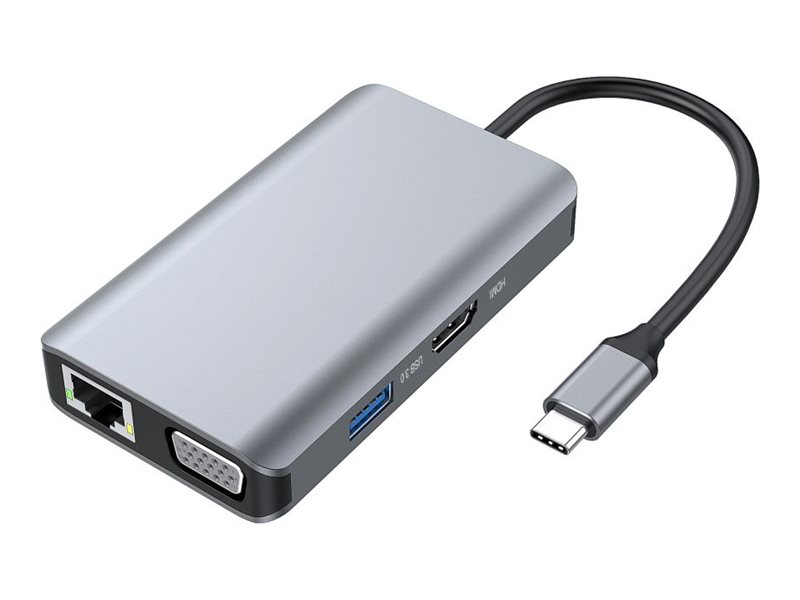 Conceptronic 7-i-1 USB-C dockinghub - HDMI, VGA, 3x USB-A, Gigabit LAN, USB-C PD, 25 cm - grå