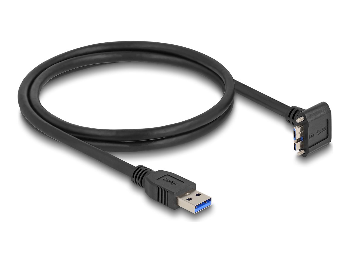 Delock - USB-kabel - USB Type A (han) nedvinklet til Micro-USB Type B (han) opvinklet - USB 3.2 Gen 1 - 1 m - tommelskruer, up to 5 Gbps data transfer rate - sort