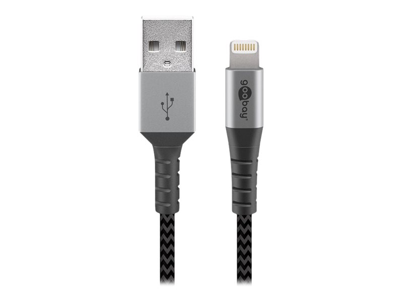 Goobay Lightning till USB-A-textilkabel med metallpluggar 2 m elegant och extra robust anslutningskabel för t.ex. Apple iPhone, iPad (Apple MFi certifierad)