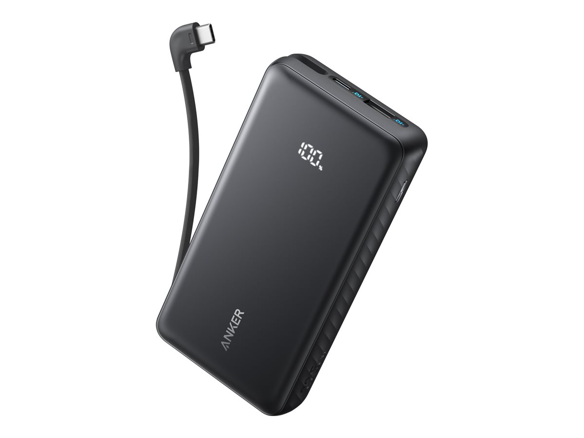 Anker Zolo Power Bank (20000 mAh - 22.5W Built-In USB-C Cable) - Black Powerbank - Sort - 20000 mAh