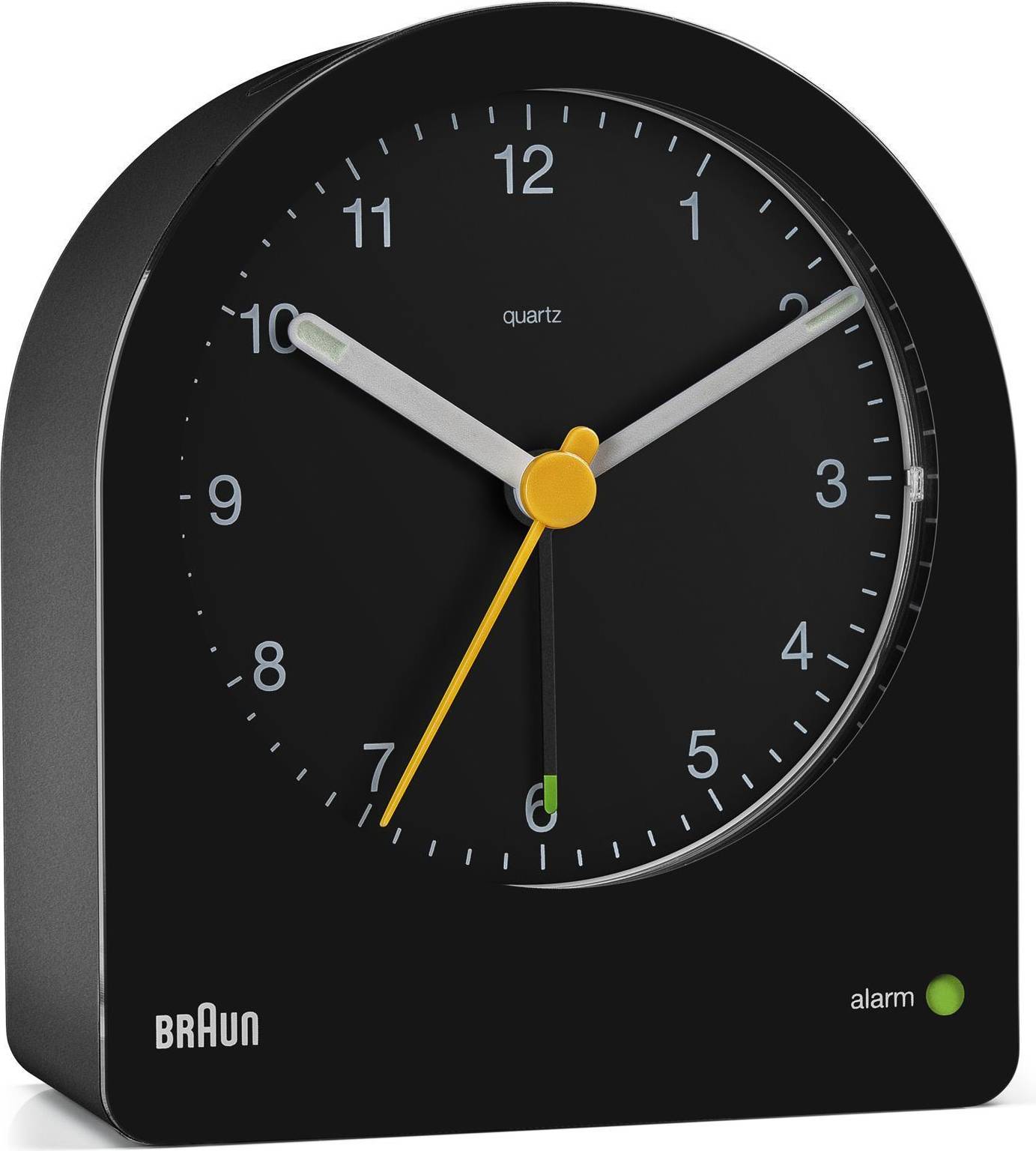 Braun BC22, Quartz alarmur, Rund, Sort, Gul, 12t, Alarm, Analog