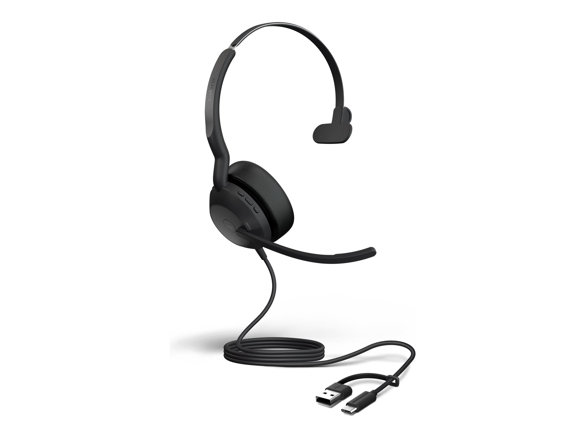 Jabra Evolve2 50 kablet mono-headset til kontor/callcenter – USB-C/USB-A + Bluetooth, sort