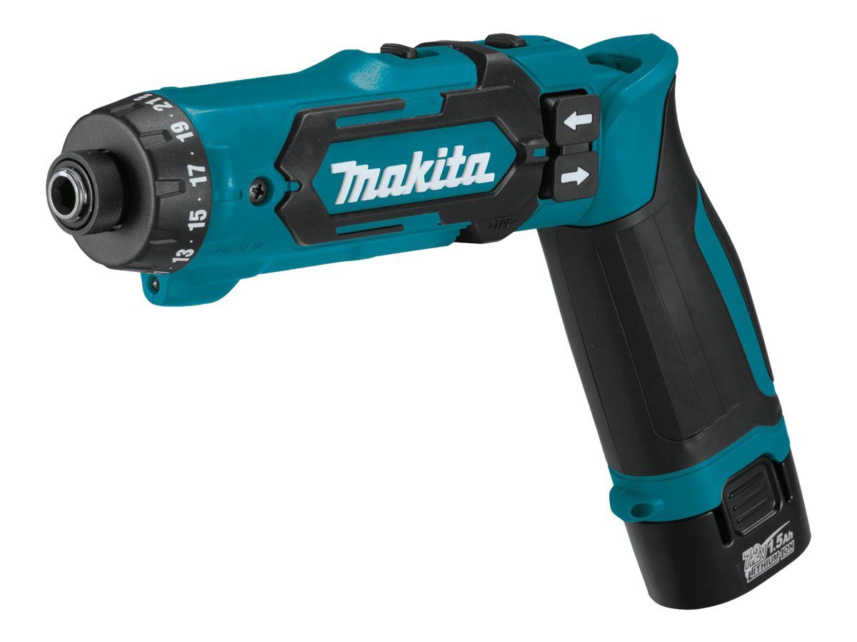 Makita DF012DSE - Bor/driver - ledningfri - 2-hastigheders - 1/4 unbrakosokkel - 5.6 N·m - 2 batterier - 7.2 V