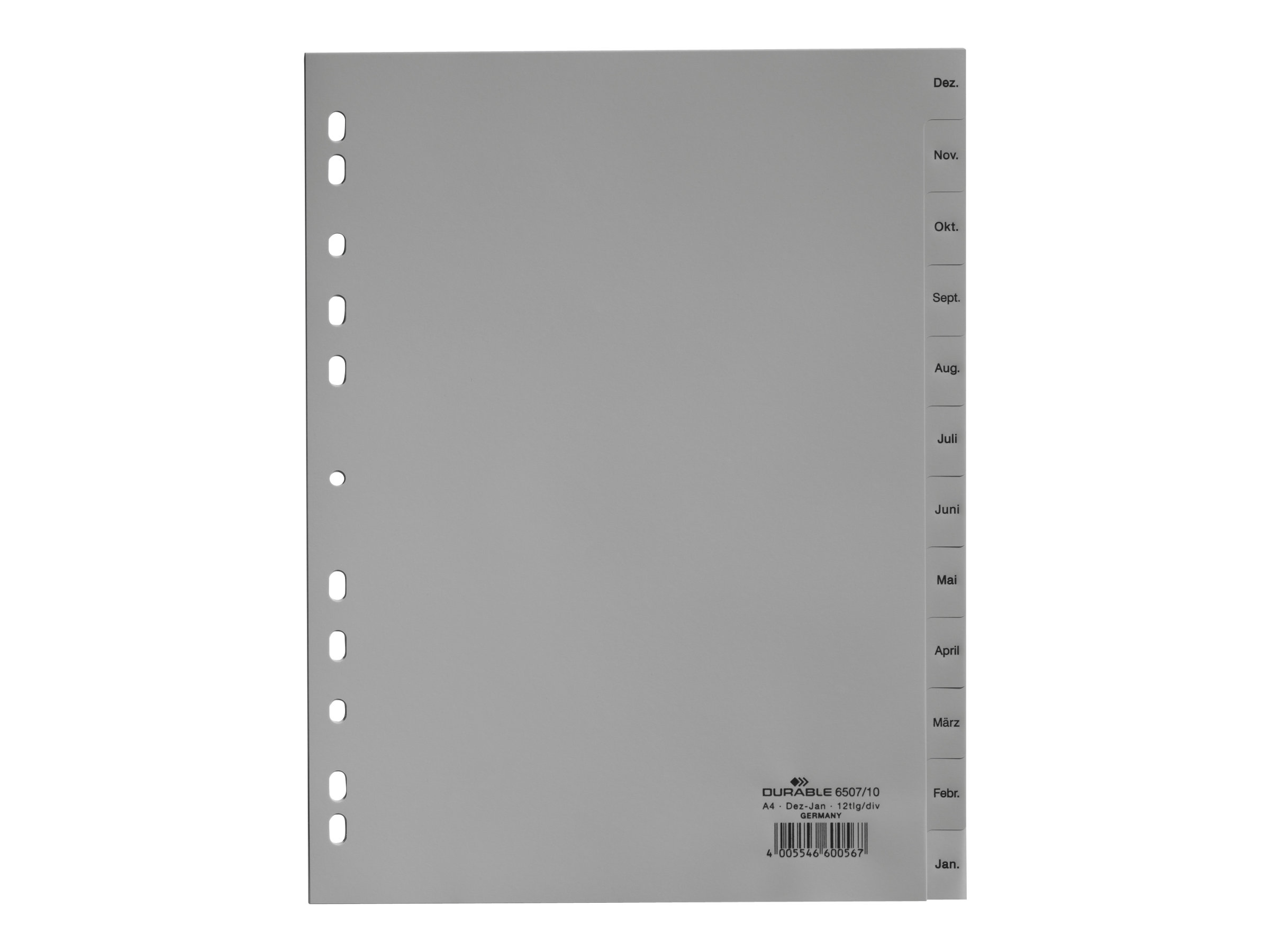 DURABLE - Deler - 12 dele - præ-trykt: Dez-Jan - for A4 (210 x 297 mm) - med faneblade - grå