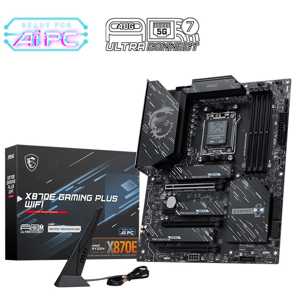 MSI X870E GAMING PLUS WIFI Bundkort - AMD X870E - AMD AM5 socket - DDR5 RAM - ATX