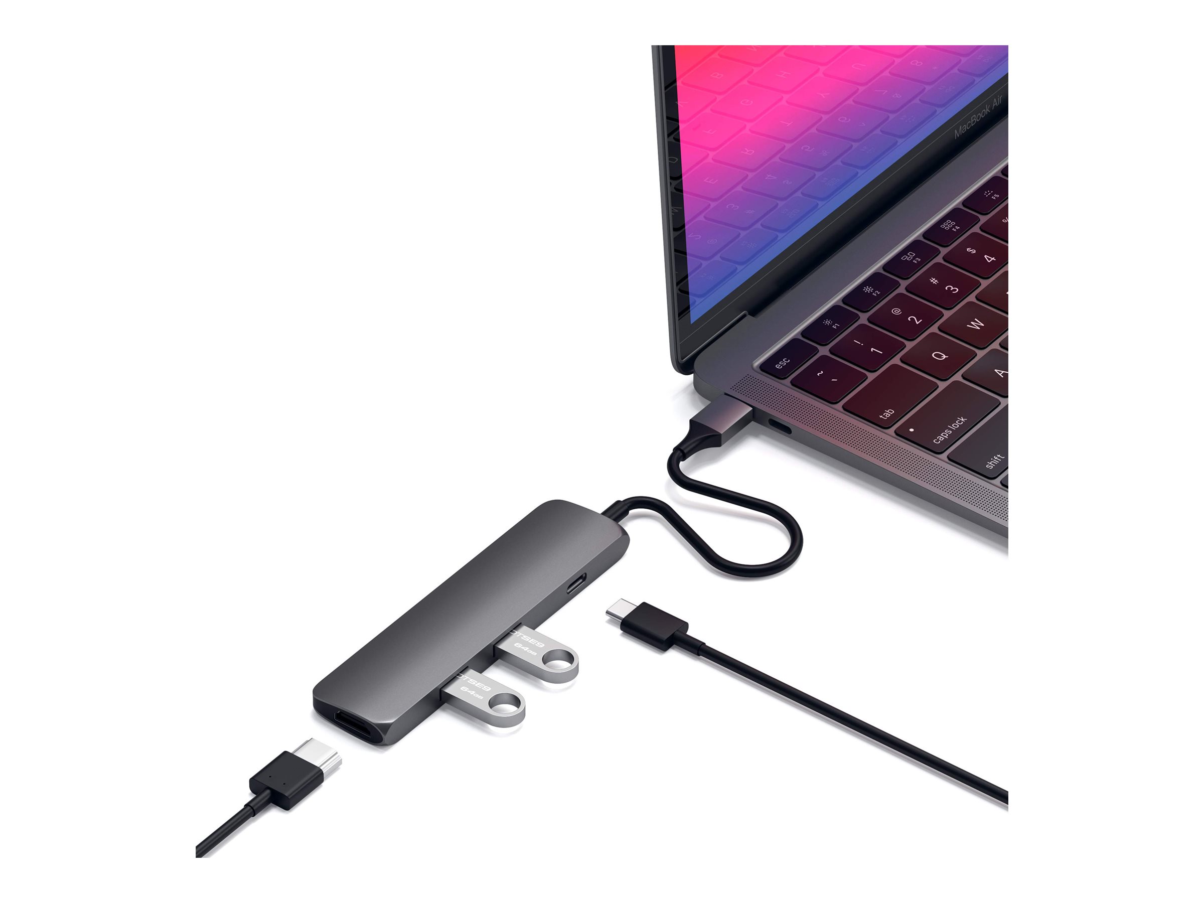 Satechi Slim Aluminum Multi-Port Adapter - USB-C Interface - 4K HDMI - 2-Port USB-A