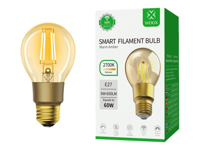 Woox R9078 LED-filament-lyspære 6W 650lumen 2700K Ravlys