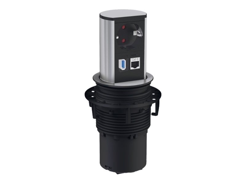 Bachmann ELEVATOR - sokkeludgang - 1 strømsokkel, 1 USB-sokkel, 1 netværkssokkel - sort, krom-matteret