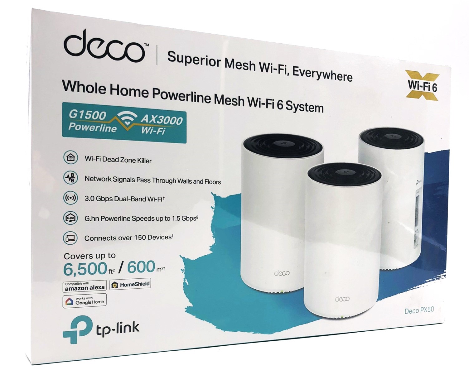 TP-Link Deco PX50(3-pack), Hvid, Intern, Mesh-system, 600 m², Dual-band (2,4 GHz / 5 GHz), Wi-Fi 6 (802.11ax)