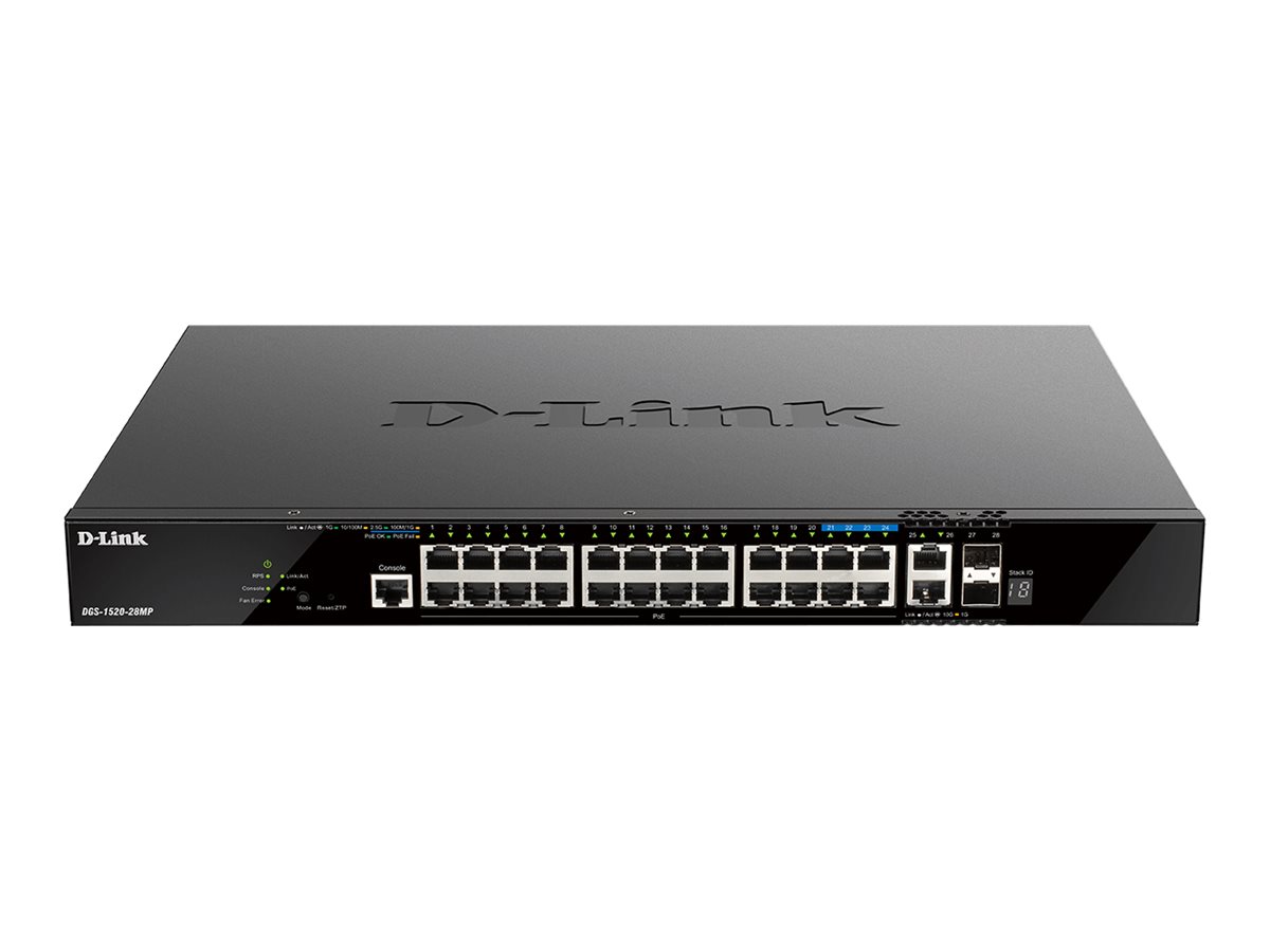 D-link Dgs-1520-28mp/e Netværksswitch Administreret L3 Gigabit Ethernet (10/100/1000) Strøm Over Ethernet (poe) 1u Sort